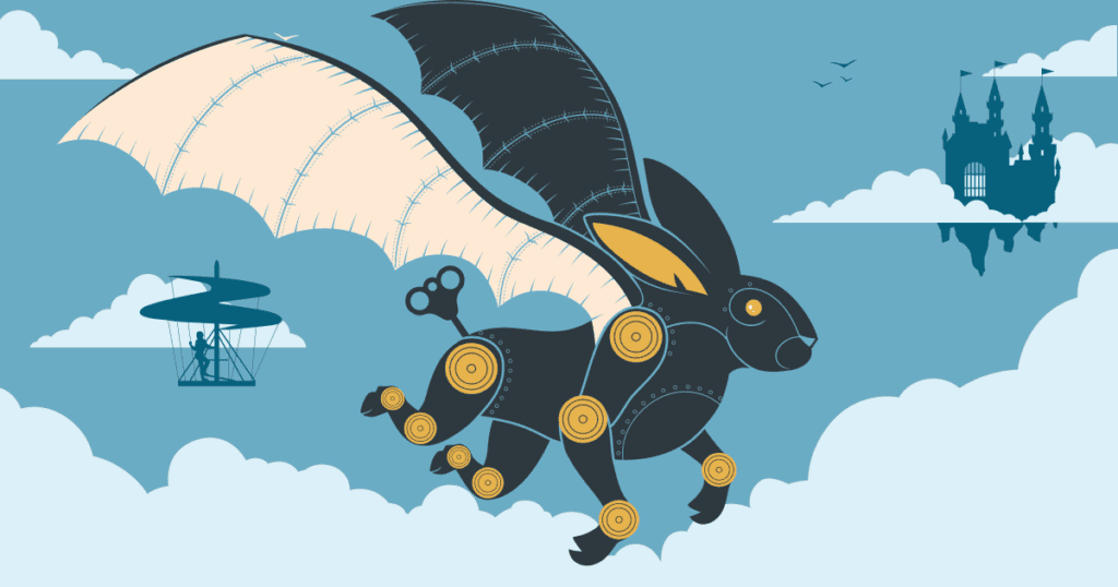Giant Rabbit bunny flying as a gargoyle