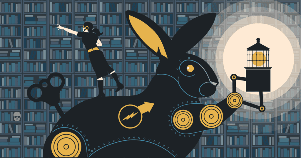Giant Rabbit bunny in the library