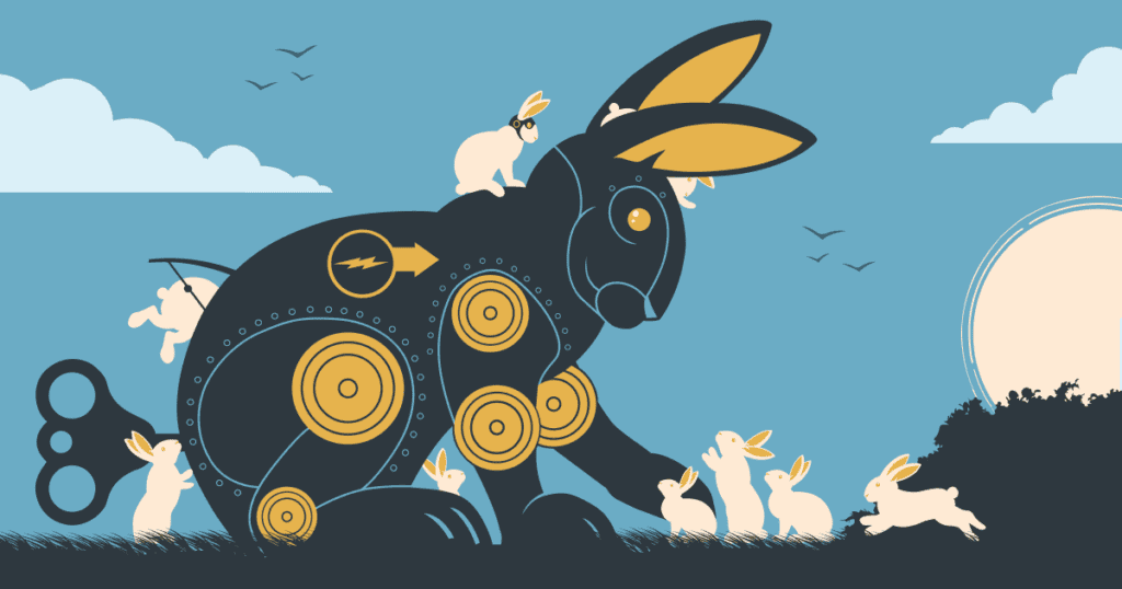 Giant Rabbit bunny surrounded by baby bunnies