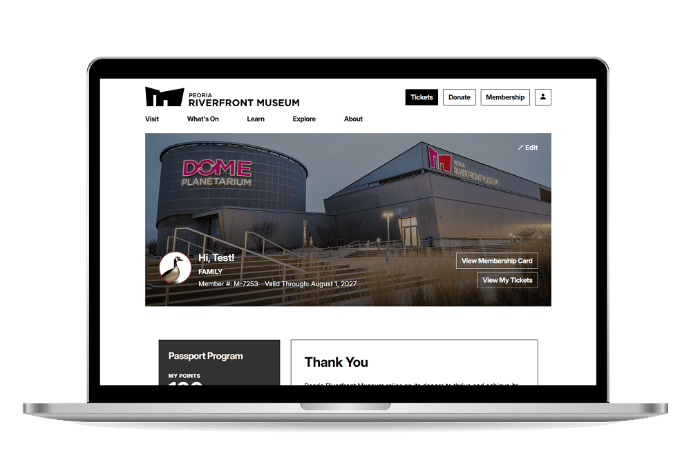Peoria Riverfront Museum My Account page mockup