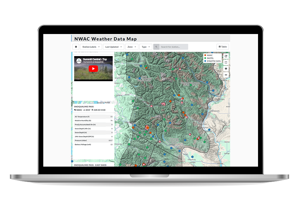 NWAC Weather Data Observation Map mockup