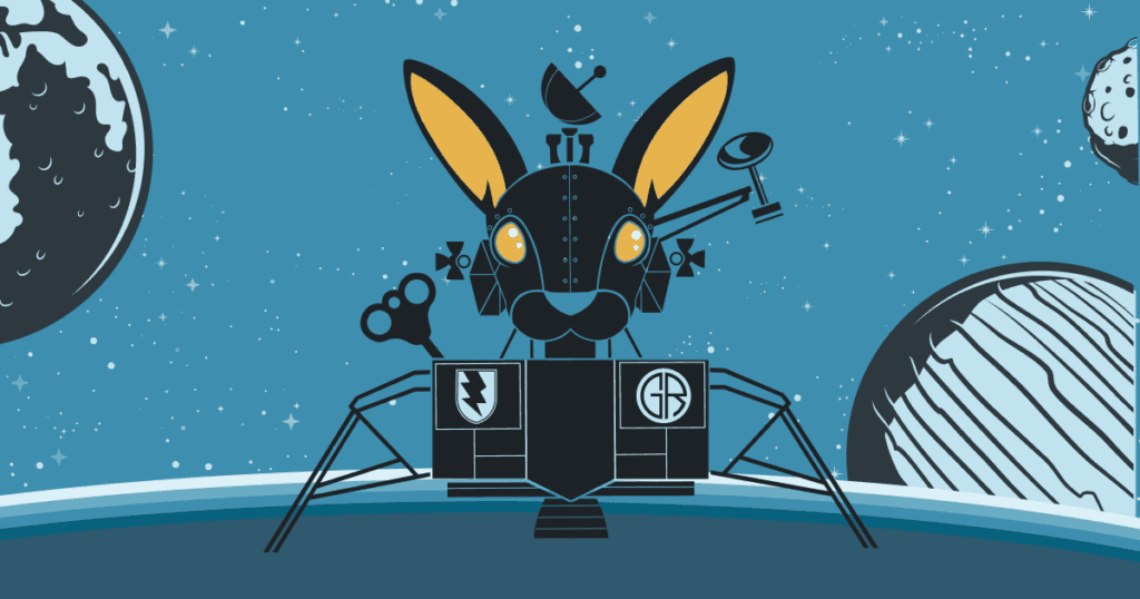 Giant Rabbit bunny as a moon lander