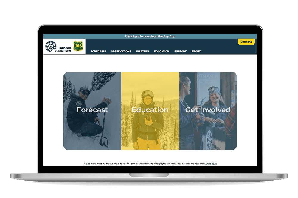 Flathead Avalanche Center homepage mockup