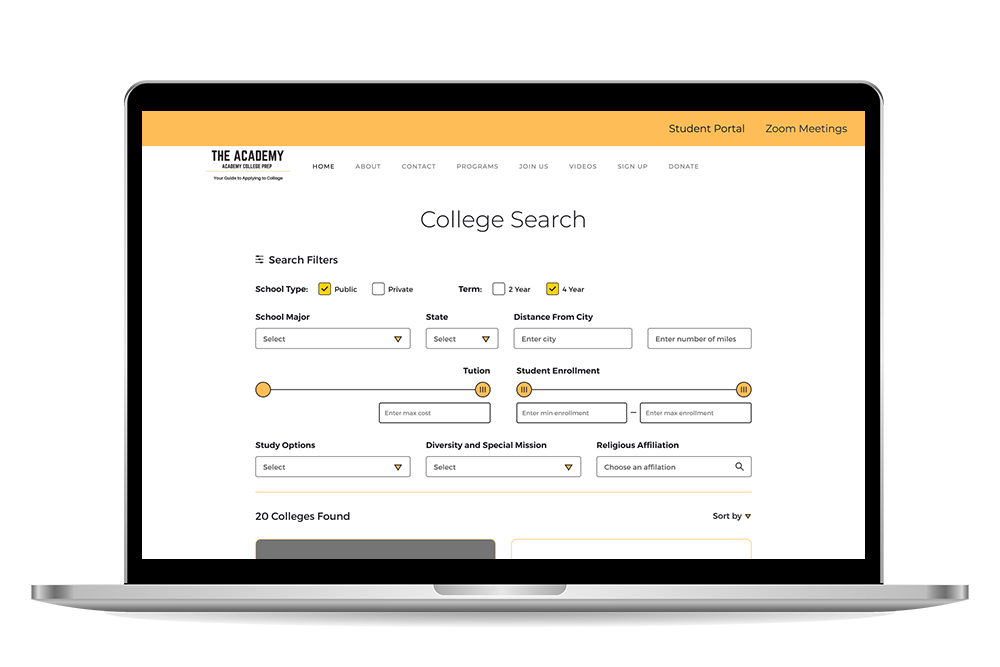 ACP College Search Page mockup